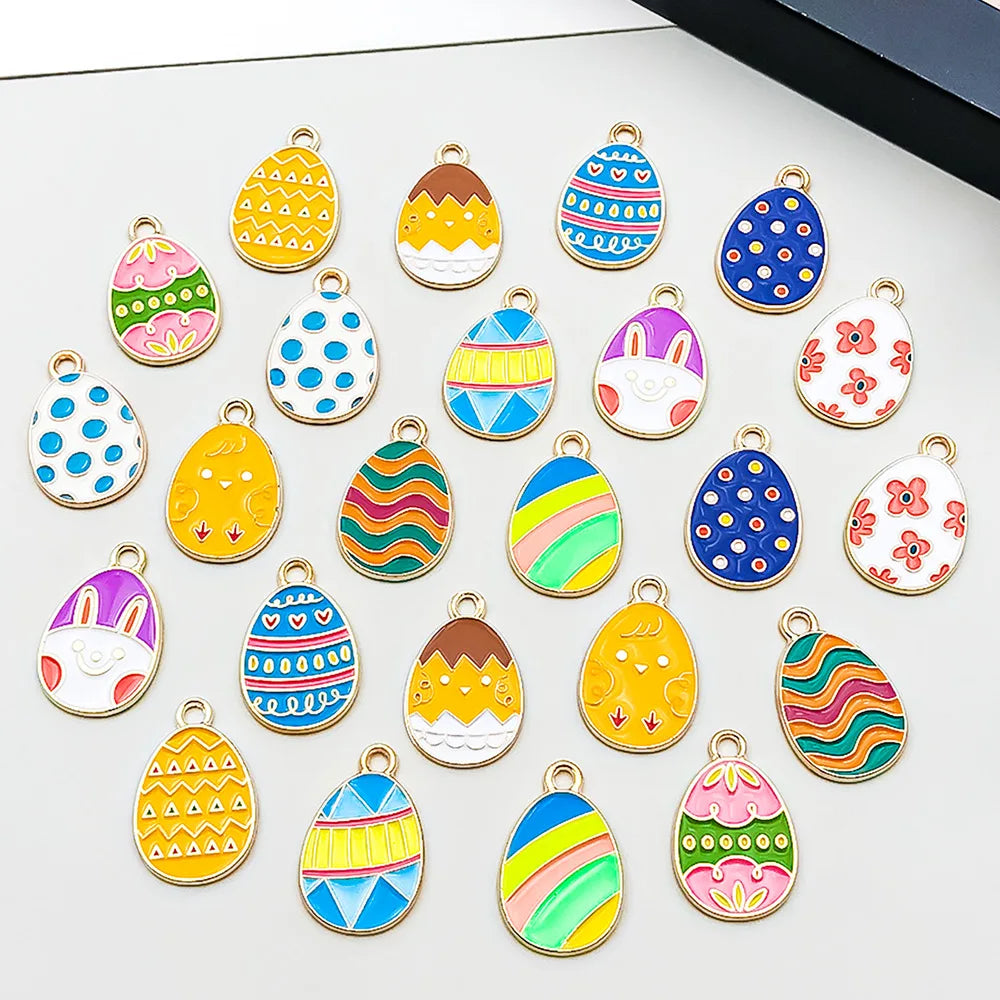 Mini Easter Egg Keychain Pendants - Colorful Alloy Charms for Parties & DIY Crafts