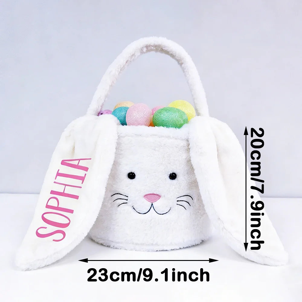 Personalized Easter Bunny Basket - Plush Bunny Ears Egg Hunt Bag for Kids