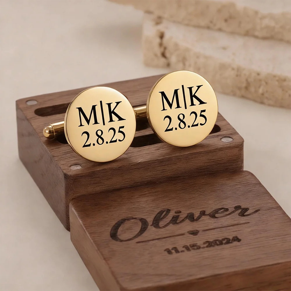 Personalized Engraved Cufflinks for Men – Monogram Initial & Date