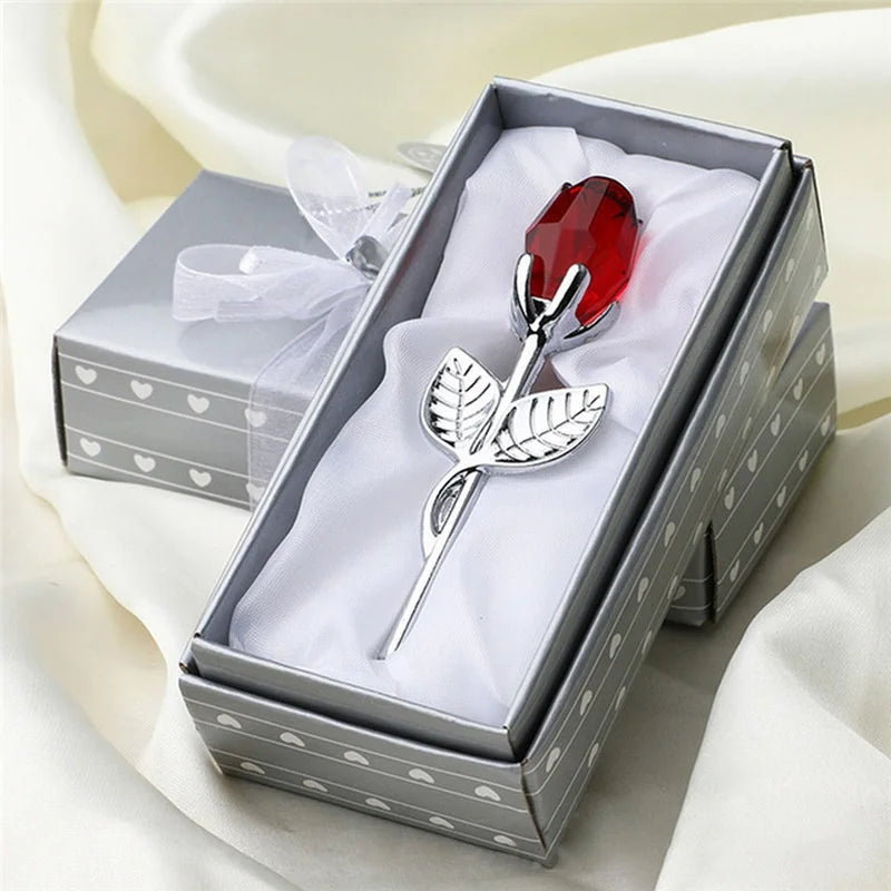 New Valentine's Day Lovers' Gift  X'mas Favors Souvenir Crystal Glass Rose Flower Figurines Craft Wedding Decoration Ornaments