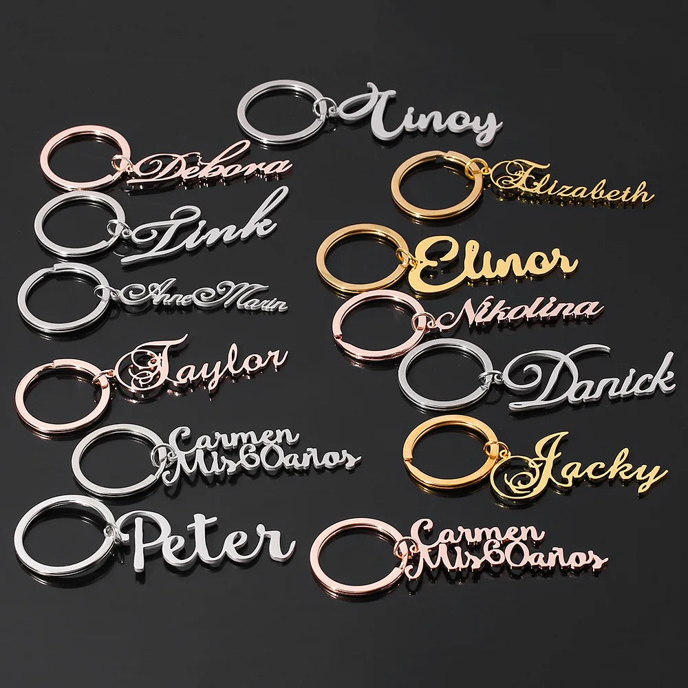 Personalized Name Keychain - Custom Shape Tag Key Ring Mothers Day Anniversary Birthday