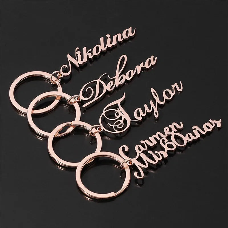 Personalized Name Keychain - Custom Shape Tag Key Ring Mothers Day Anniversary Birthday