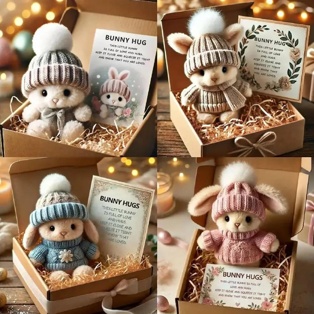 Easter Bunny Gift - Mini Plush Bunny with Knitted Hat | Cute Easter Gifts
