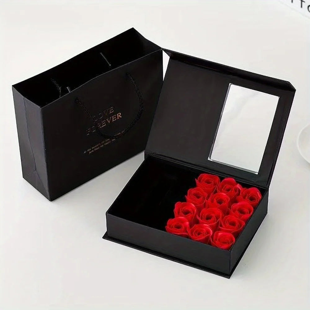 Rose Jewelry Box with 12 Eternal Roses - Valentine's Romatic Day Gift Set