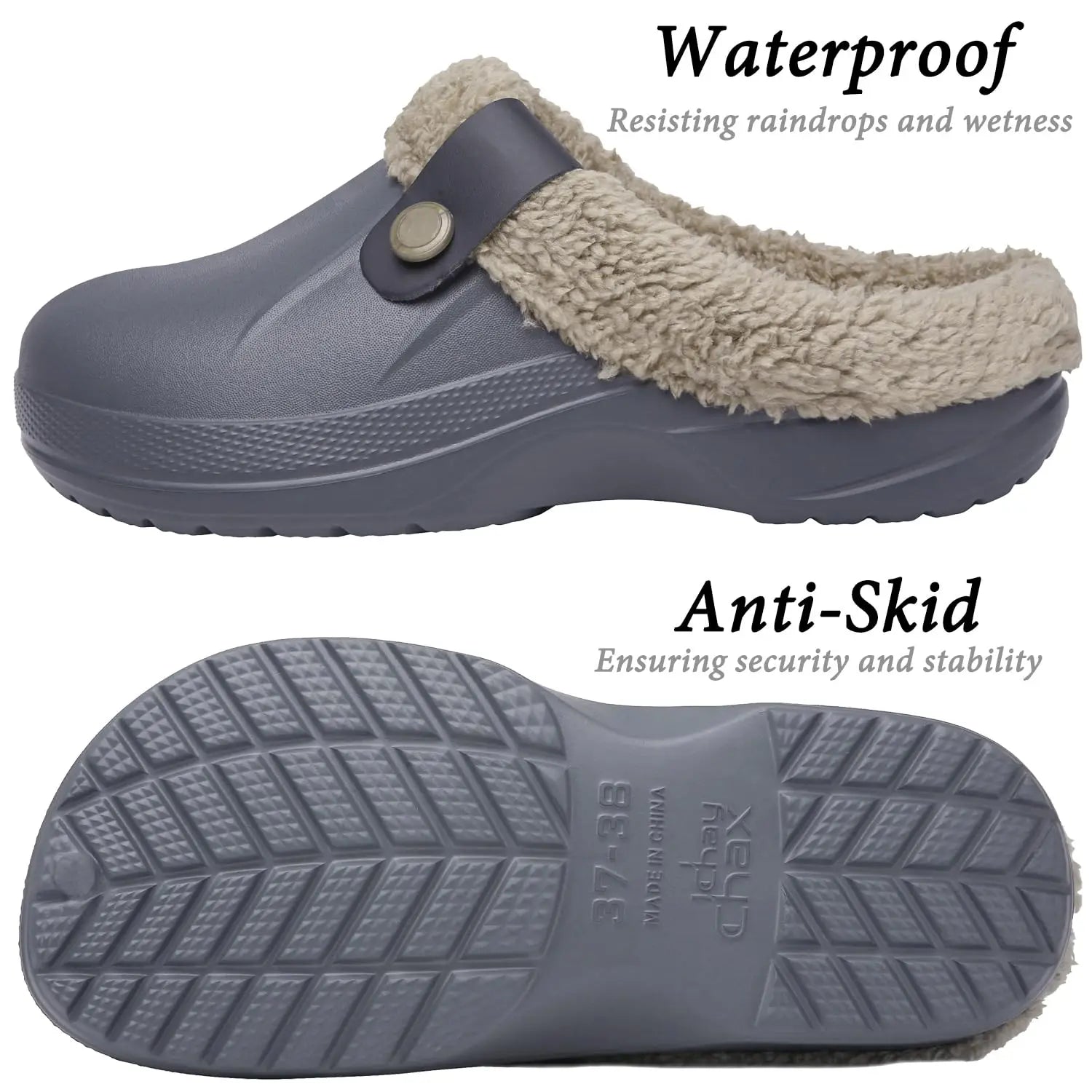 Men's Waterproof Fur Slippers – Warm Non-Slip Winter Shoes