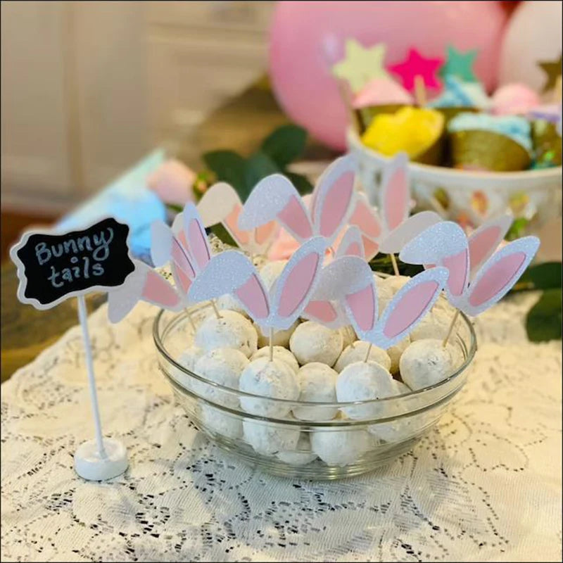 Easter Bunny Ears Cake Toppers - 12 Pack Cute Rabbit Cupcake Picks