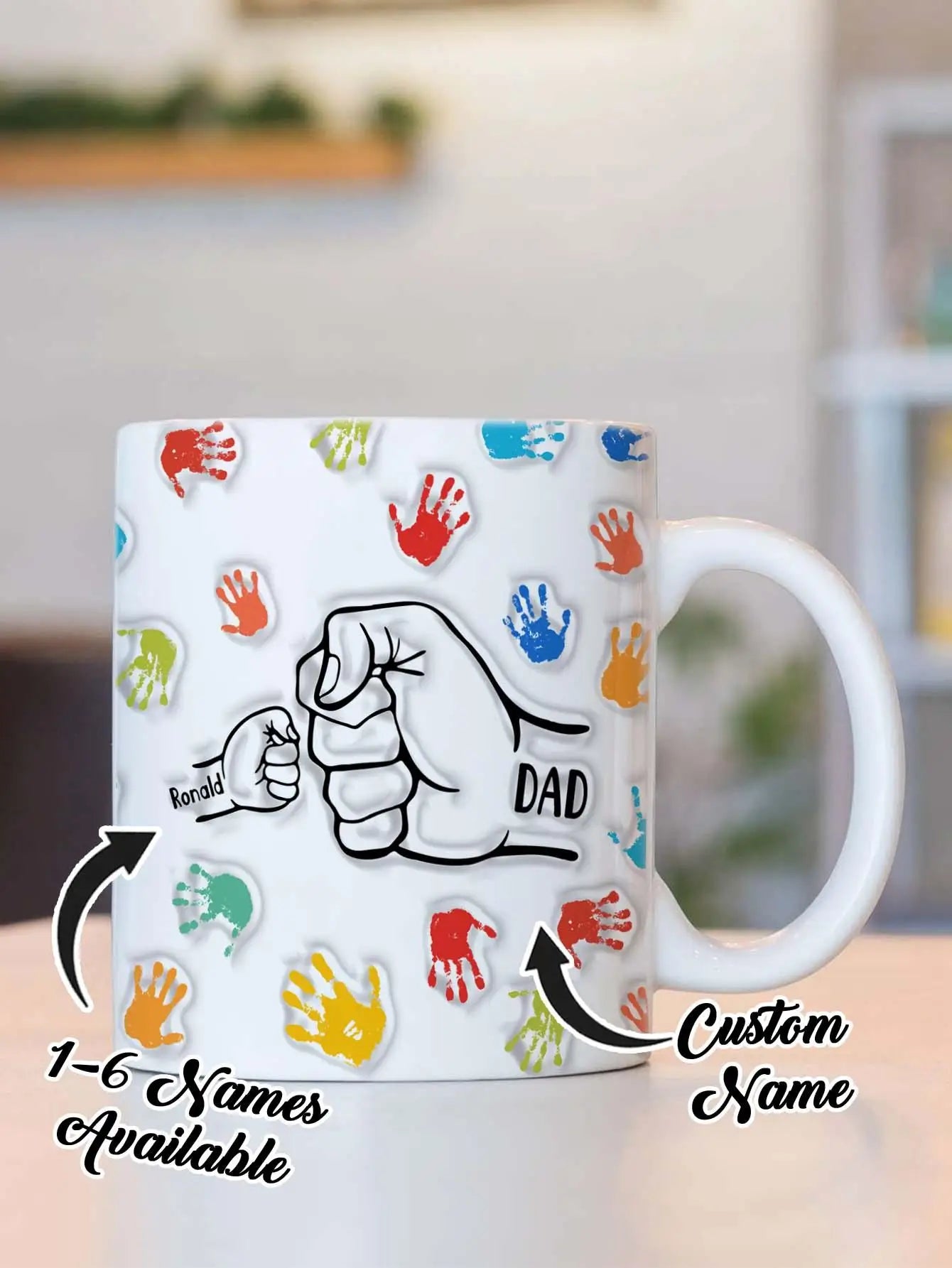 Personalized Dad 11oz 3D Mug for Father's Day Custom Name Coffee Cup with 3D Text Effect8