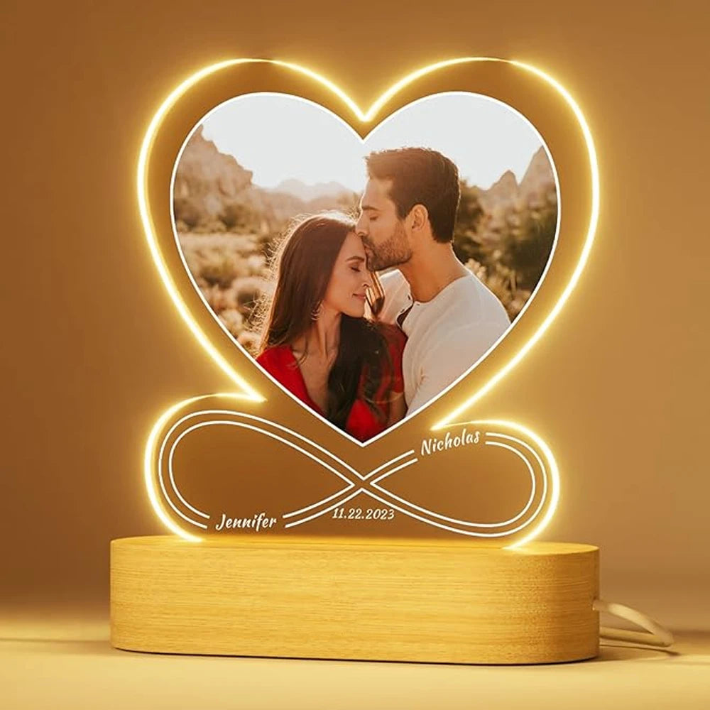 Personalized Picture Frame with LED Light - Custom Valentine's Birthday Photo Gift