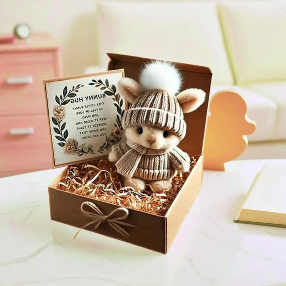 Easter Bunny Gift - Mini Plush Bunny with Knitted Hat | Cute Easter Gifts