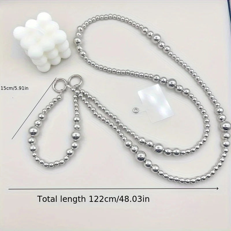 Silver Beaded Phone Charm Strap - Decorative Phone & Bag Accessory