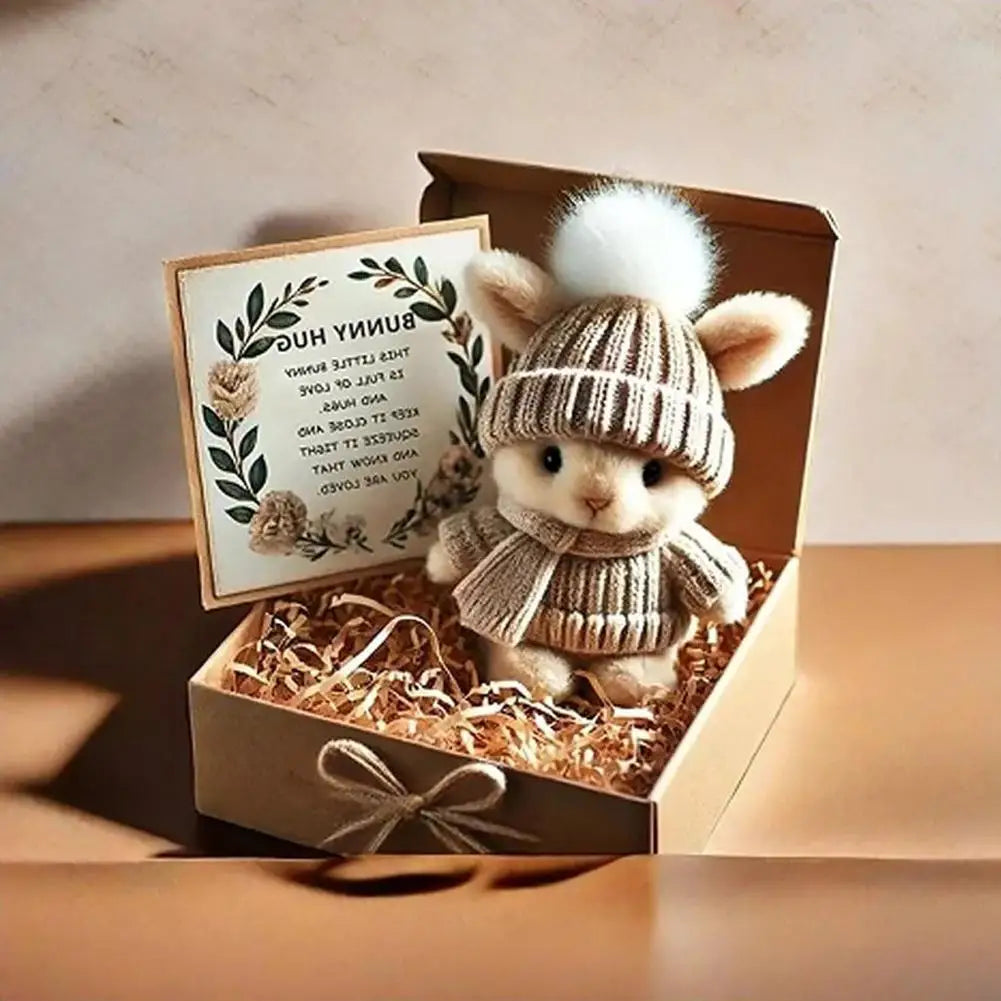 Easter Bunny Gift - Mini Plush Bunny with Knitted Hat | Cute Easter Gifts