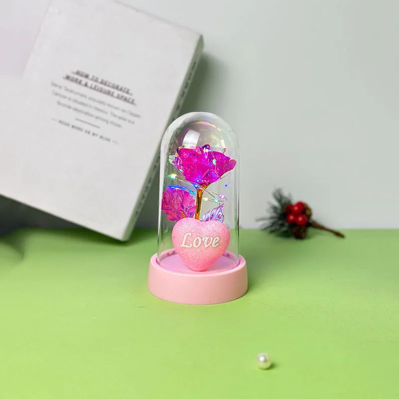 LED Rose in Dome with heart - Glowing Valentine's & Mother's Day Gift