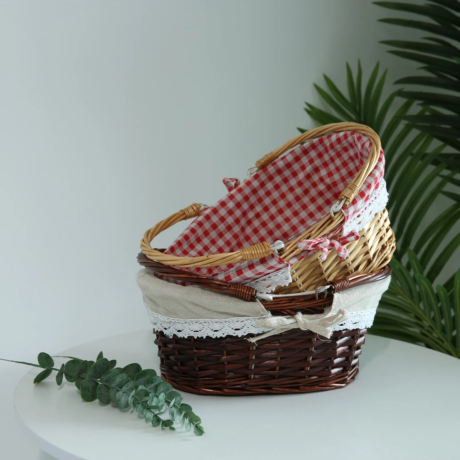 Woven Rattan Easter Basket with Folding Handle - Eco-Friendly Picnic & Gift Basket