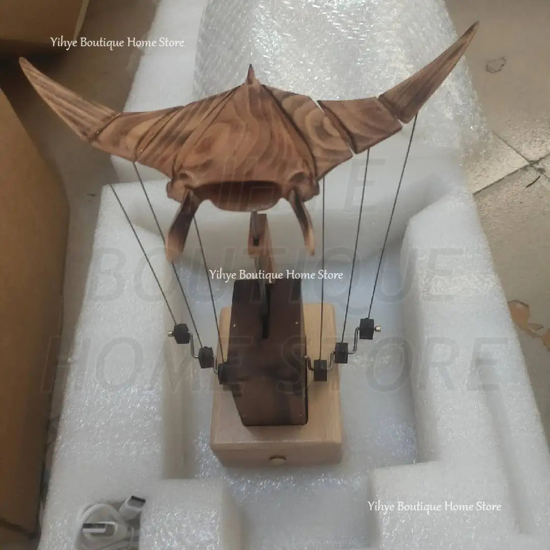 Hand-carved Flying Manta Ray Kinetic Sculpture - Unique Wooden Desktop Ornament for Home/Office Decoration & Birthday Gifting for Him or Her