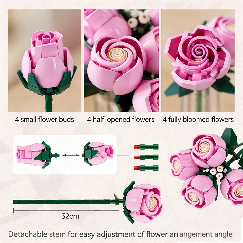 Building Block Rose Bouquet - Mother's Day & Christmas Gift Set