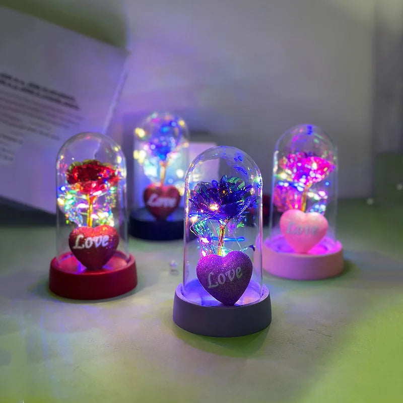Valentine's Day Roses gift Romantic love plastic cover will glow home bedroom decor trinket Birthday decoration Party Party smal