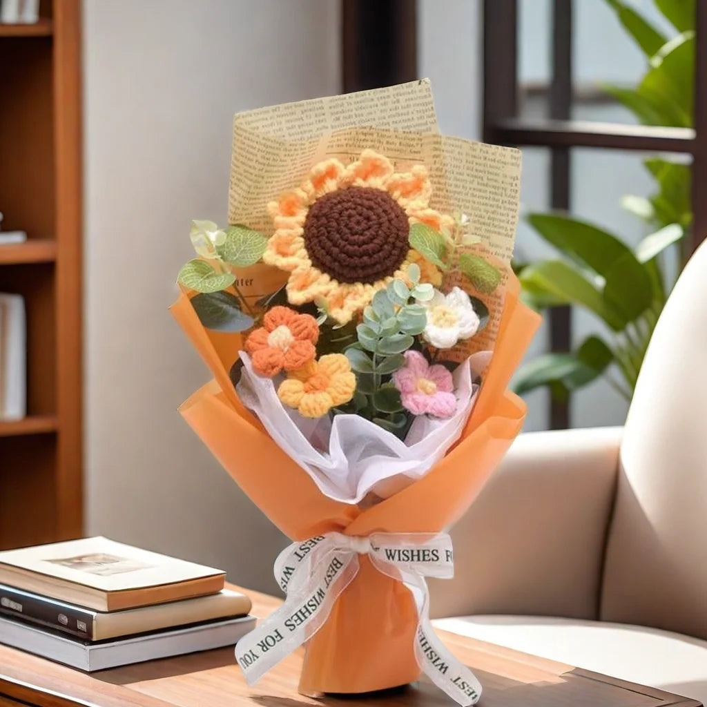 Handmade Crochet Flower Bouquet Sunflower Daisy Gift