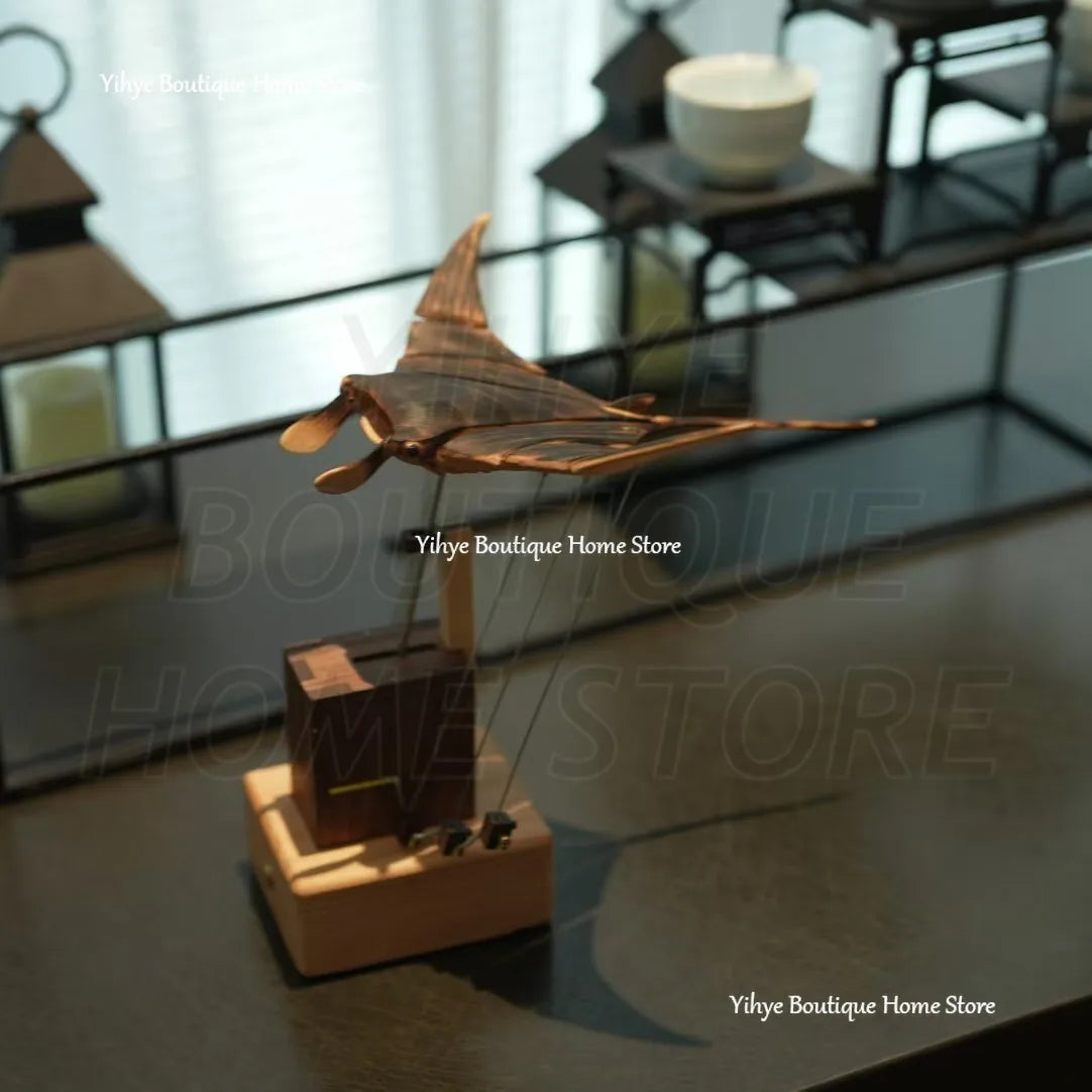 Hand-carved Flying Manta Ray Kinetic Sculpture - Unique Wooden Desktop Ornament for Home/Office Decoration & Birthday Gifting for Him or Her