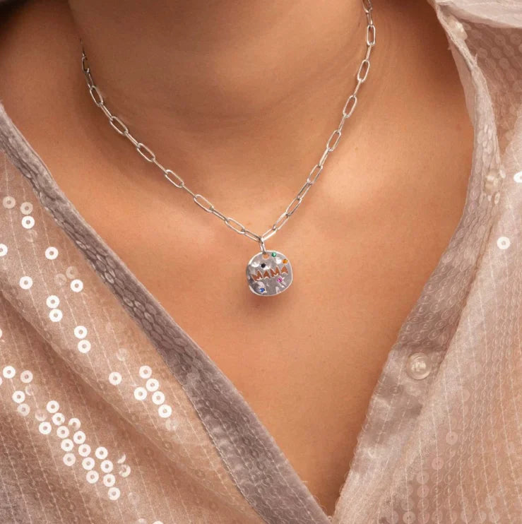 Mother’s Day Gift MAMA Necklace – Stainless Steel Irregular Circle Pendant for Mom