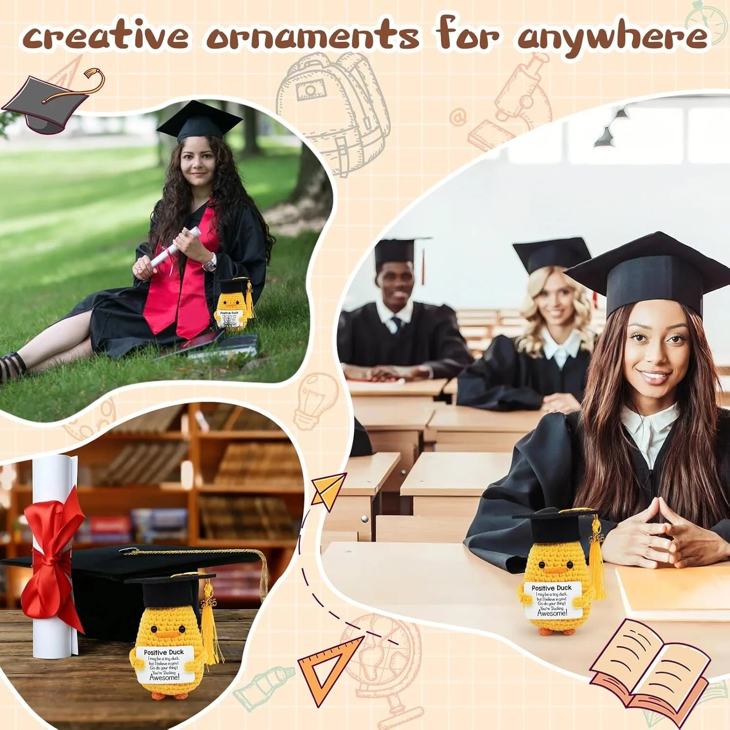 Graduation Duck Plush Gift - Inspirational Crochet Doll with Cap