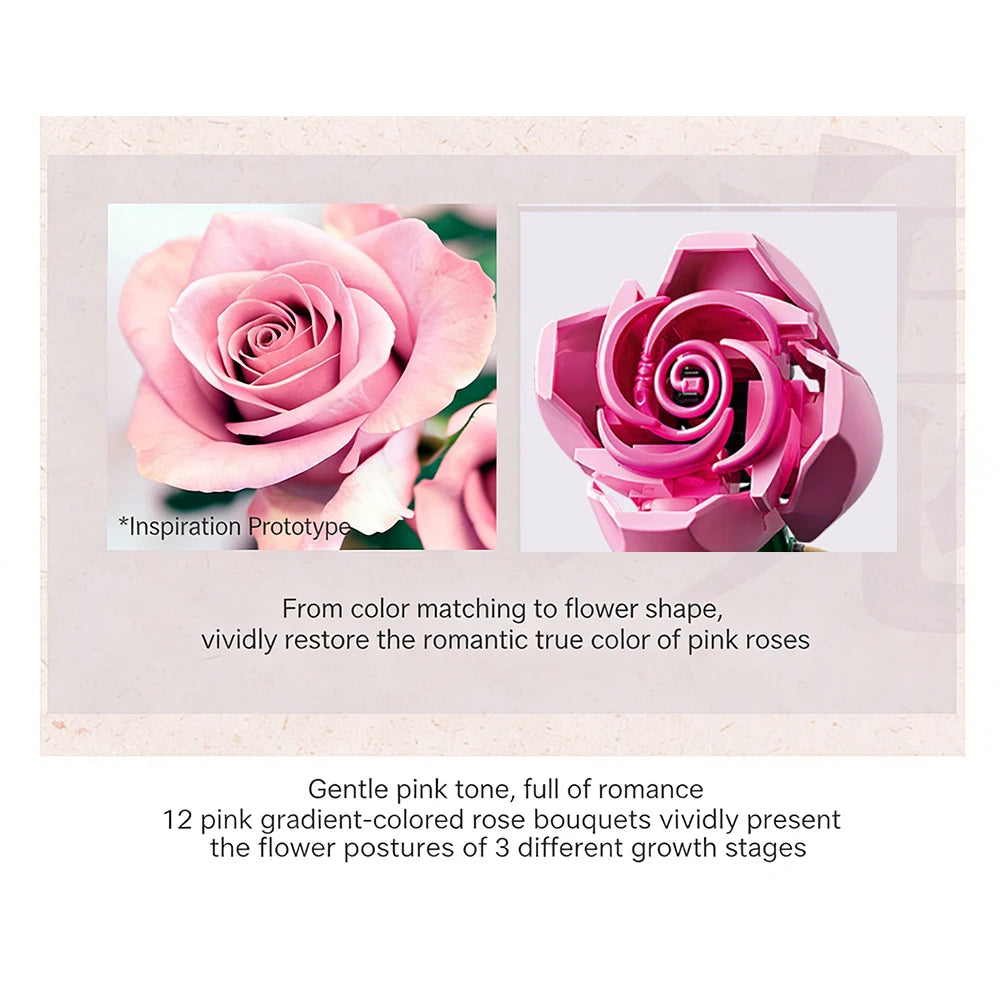 Building Block Rose Bouquet - Mother's Day & Christmas Gift Set