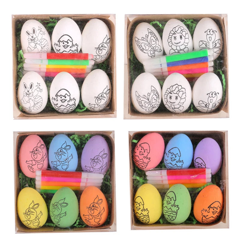 Easter DIY Hand-Painted Eggs Kit with Cartoon Design - Kids Easter Craft Gift