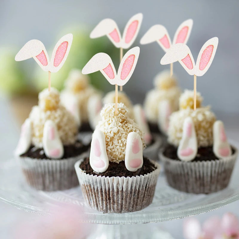 Easter Bunny Ears Cake Toppers - 12 Pack Cute Rabbit Cupcake Picks