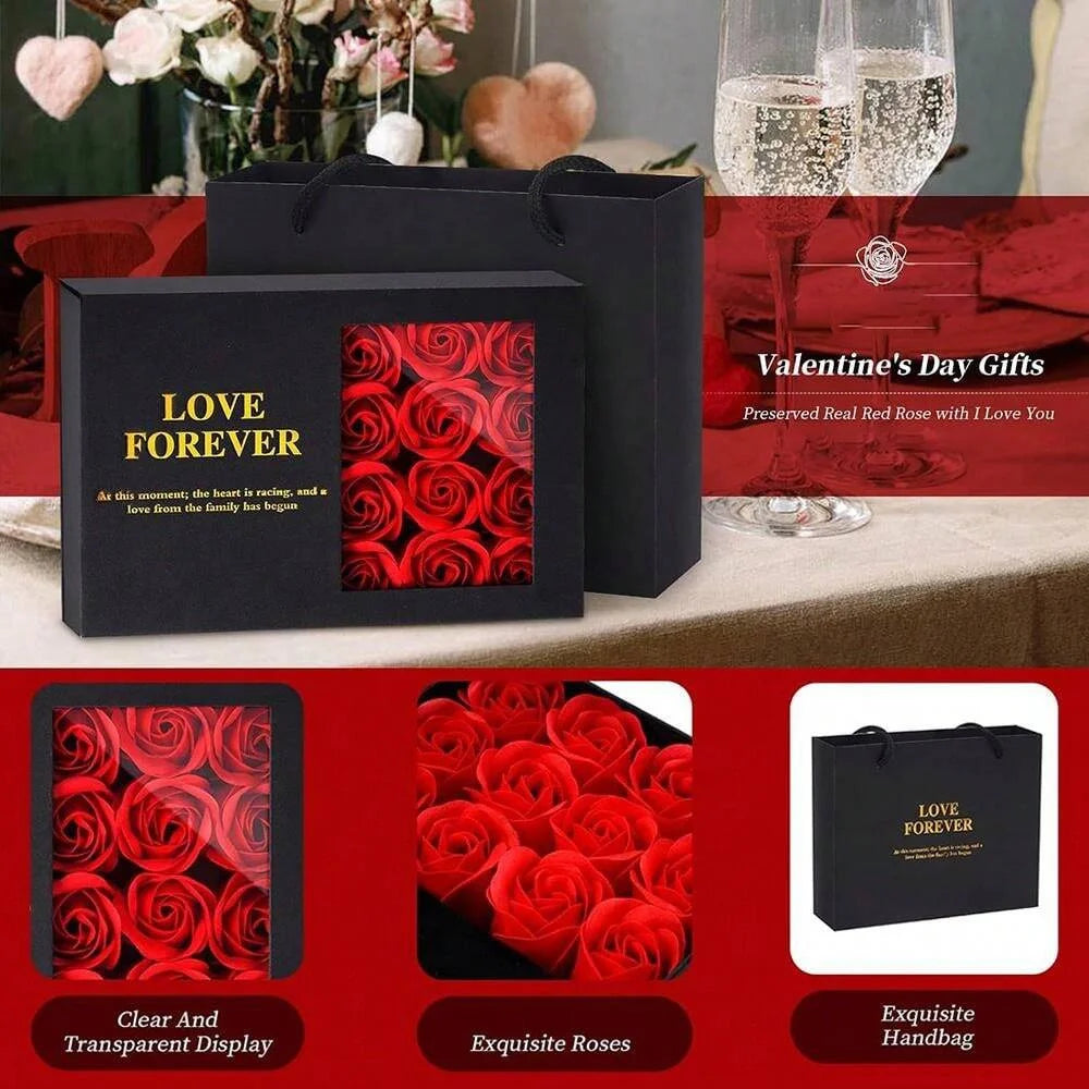 Rose Jewelry Box with 12 Eternal Roses - Valentine's Romatic Day Gift Set