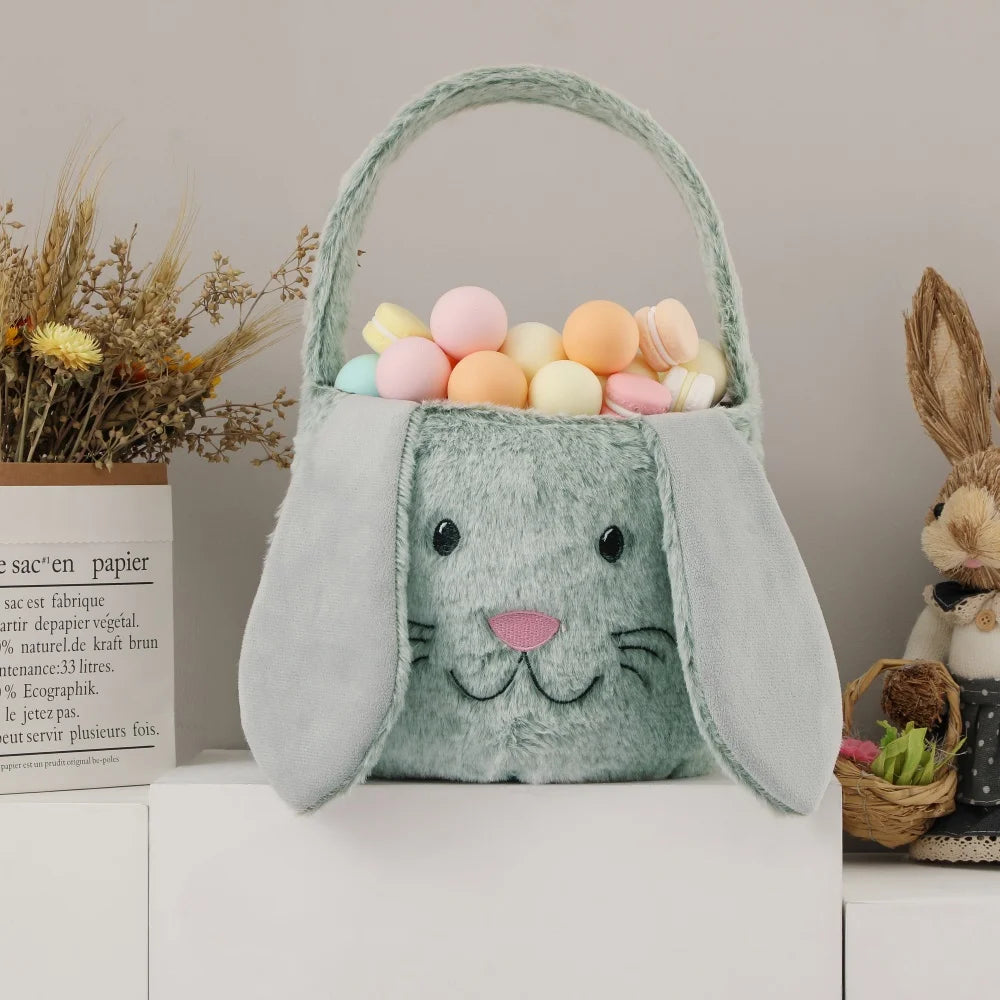 Easter Bunny Basket for Kids - Plush Egg Hunt Bag