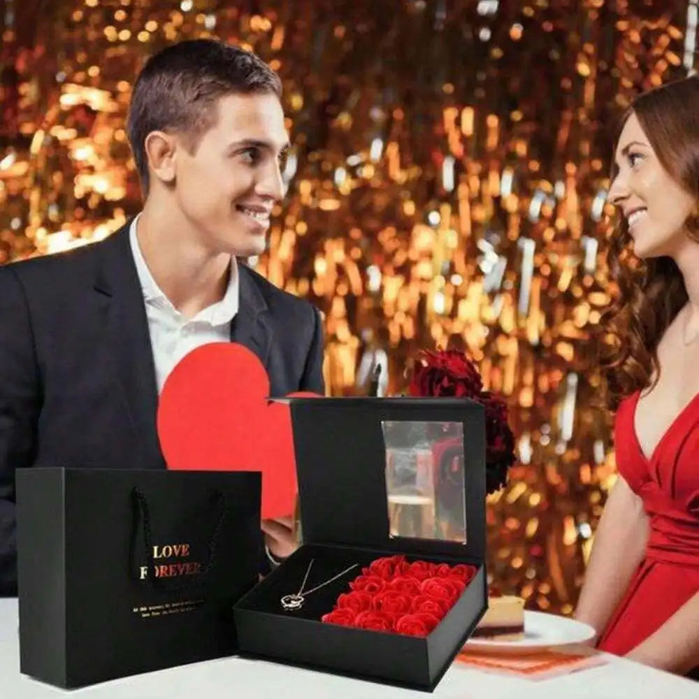 Rose Jewelry Box with 12 Eternal Roses - Valentine's Romatic Day Gift Set