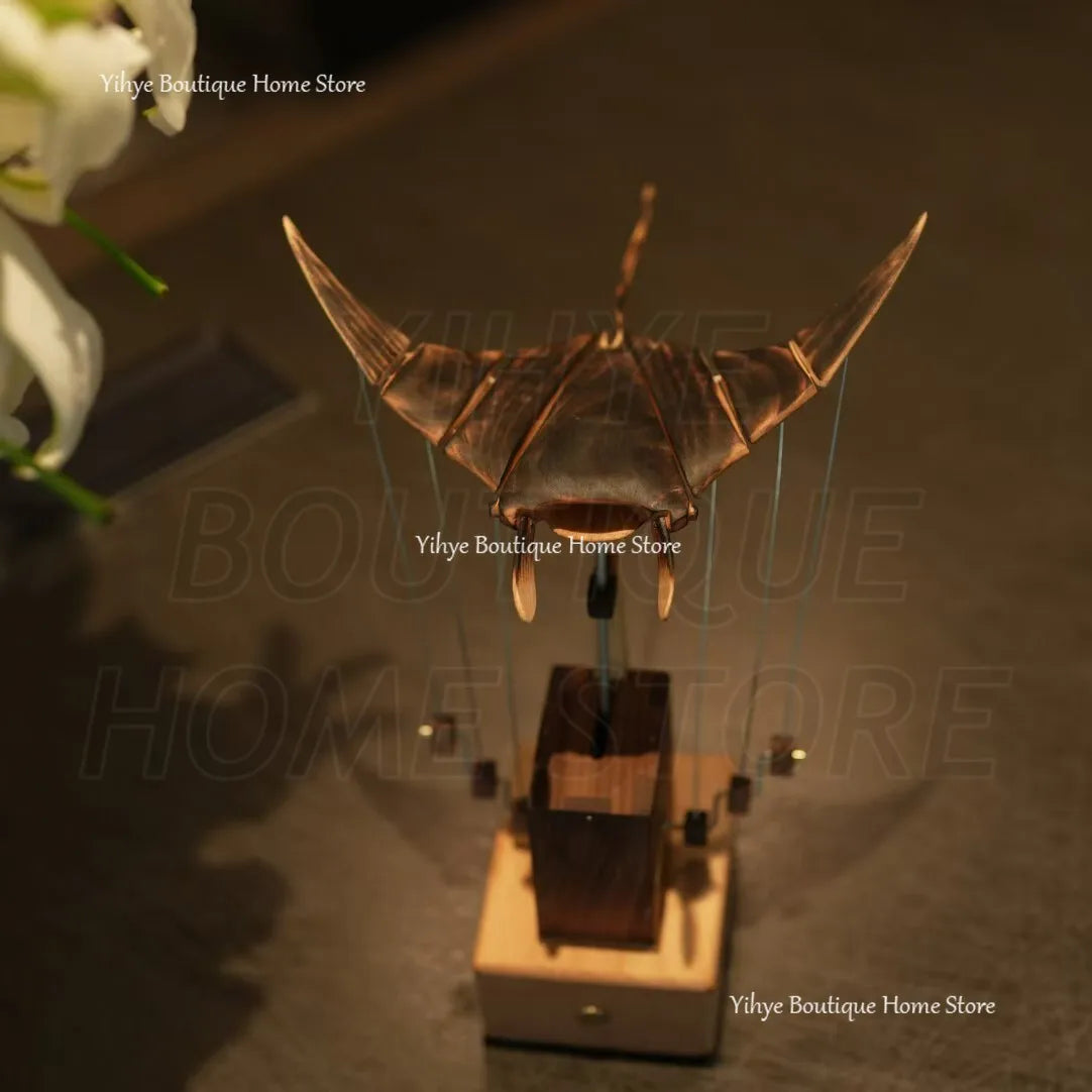 Hand-carved Flying Manta Ray Kinetic Sculpture - Unique Wooden Desktop Ornament for Home/Office Decoration & Birthday Gifting for Him or Her