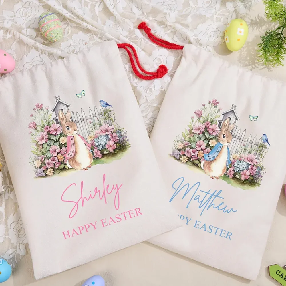 Personalized Easter Bunny Basket - Custom Name Easter Bag for Kids | Reusable Easter Egg Hunt Tote