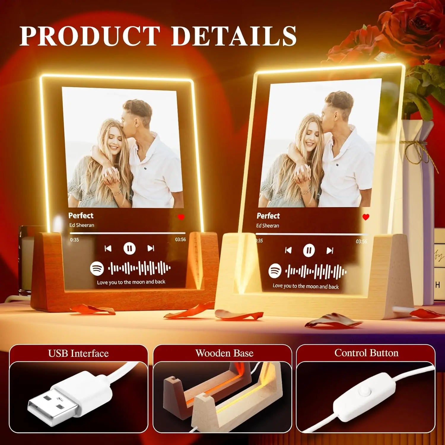 Custom Valentine's Day Gifts Song Plaque Personalized Lamp With Photo Custom couple Romantic Birthday Gift Acrylic Frame