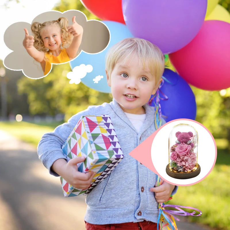 Eternal Rose in Glass Dome with LED Lights - Mother's Day or Valentine's Gift