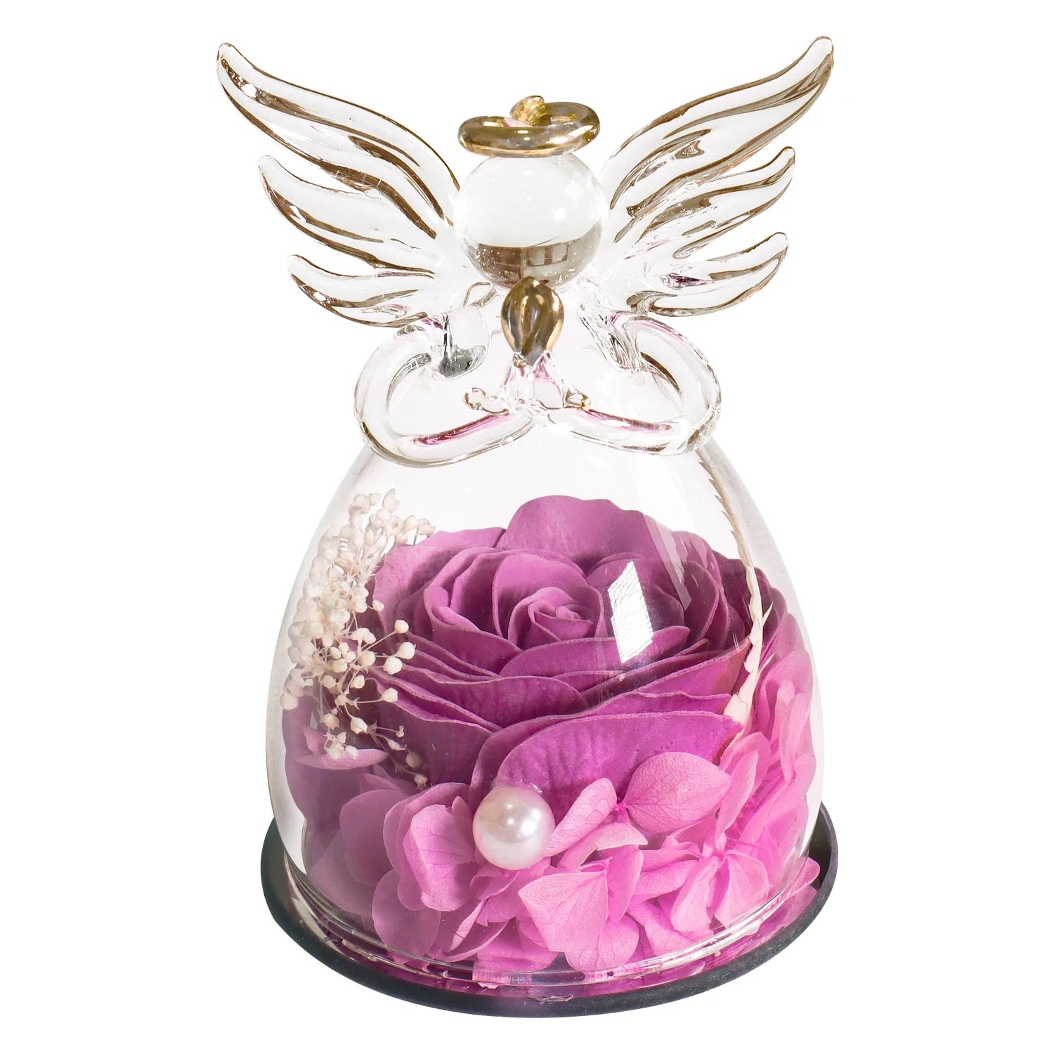 Soap Rose in Angel Glass Dome - Eternal Flower Gift