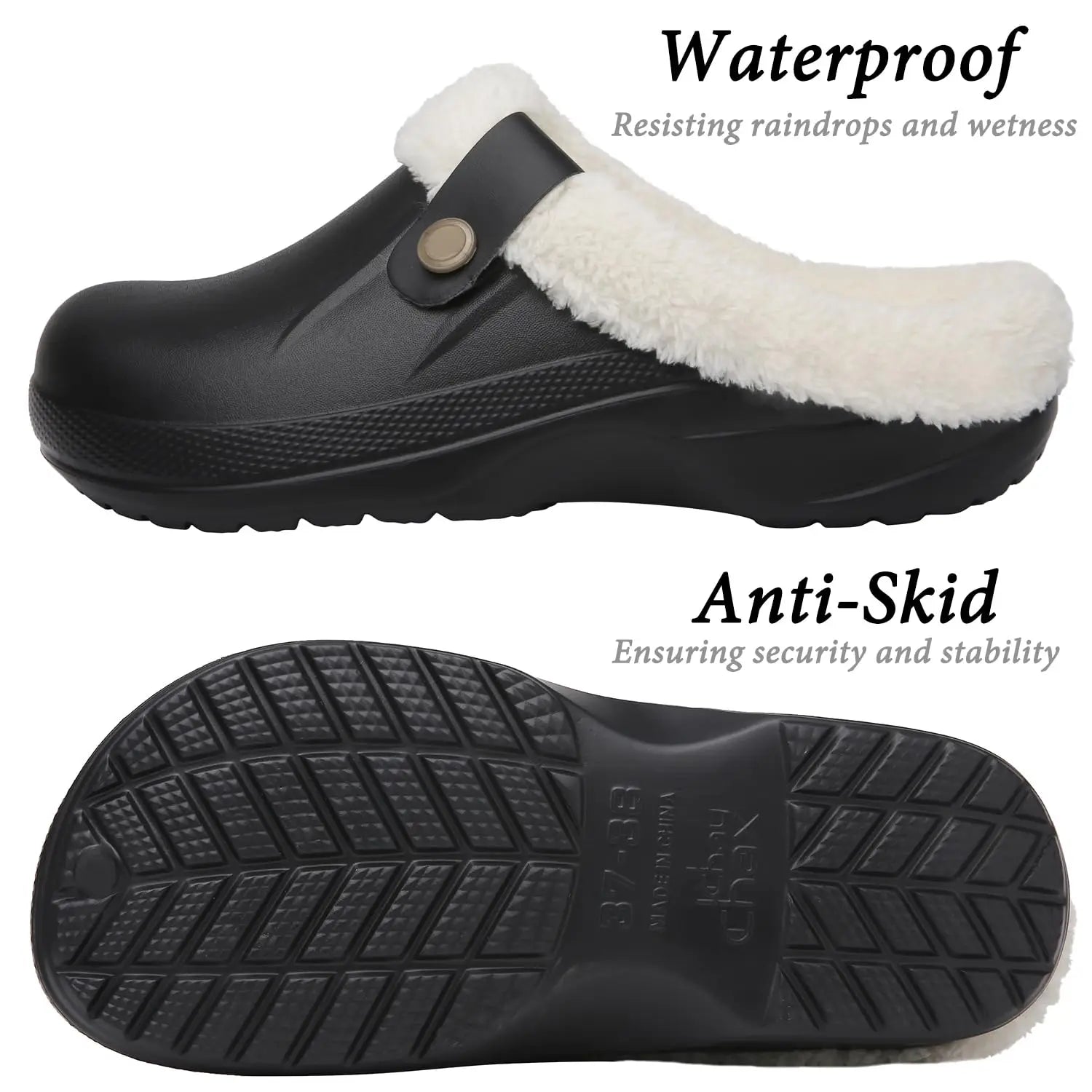 Men's Waterproof Fur Slippers – Warm Non-Slip Winter Shoes