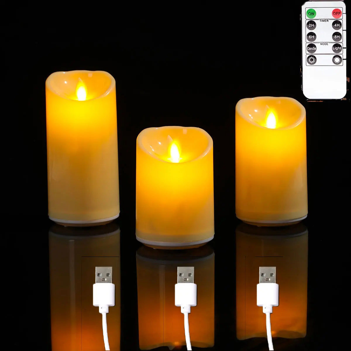 1 or 3 Pieces Birthday USB Charge Remote Control LED Decorative Moving Wick Candles, 10/12.5/15 cm Rechargeable Dancing Church Candles