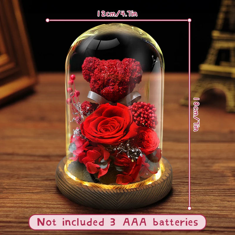 Eternal Rose in Glass Dome with LED Lights - Mother's Day or Valentine's Gift