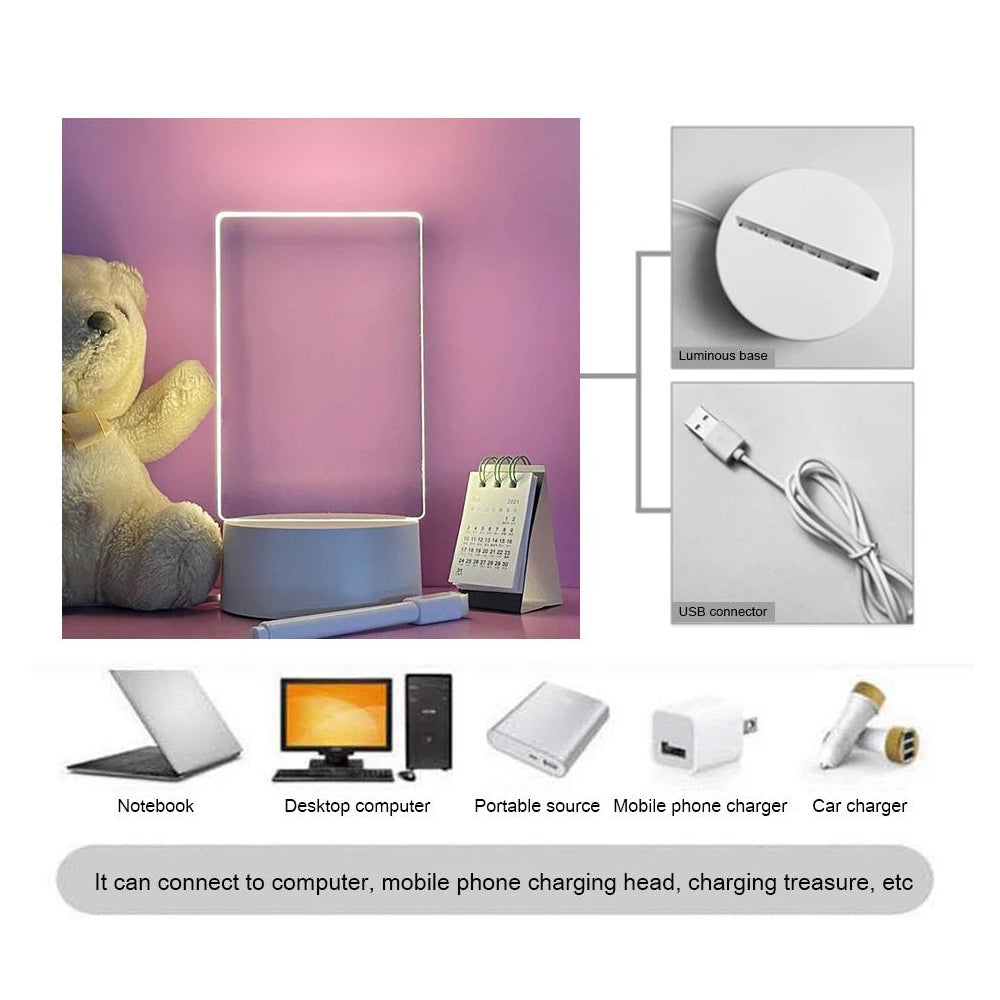 LED Message Board Night Light - USB Erasable Acrylic Desk Lamp Mothers Day Birthday