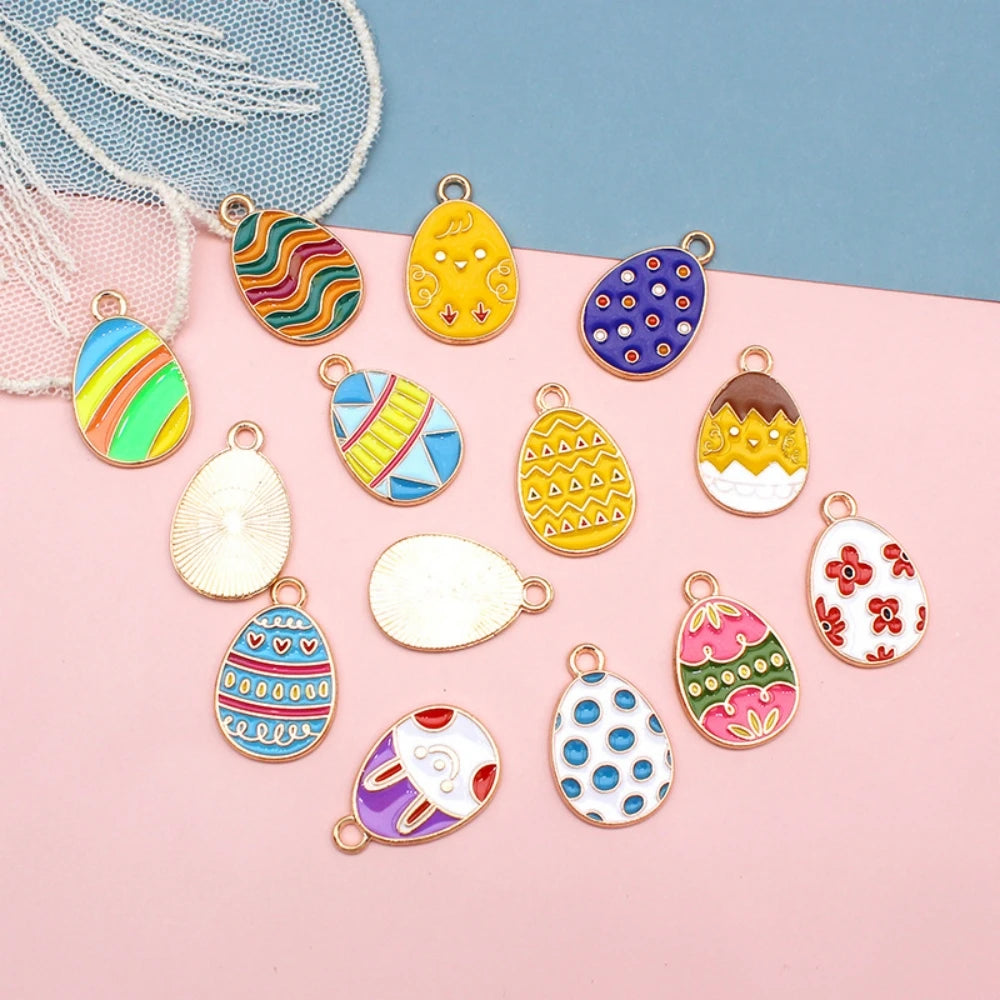 Mini Easter Egg Keychain Pendants - Colorful Alloy Charms for Parties & DIY Crafts