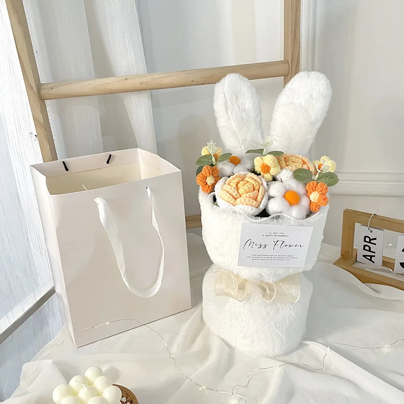 Easter Bunny Plush Knitted Rabbit Bouquet - Cute Bunny Ears Gift