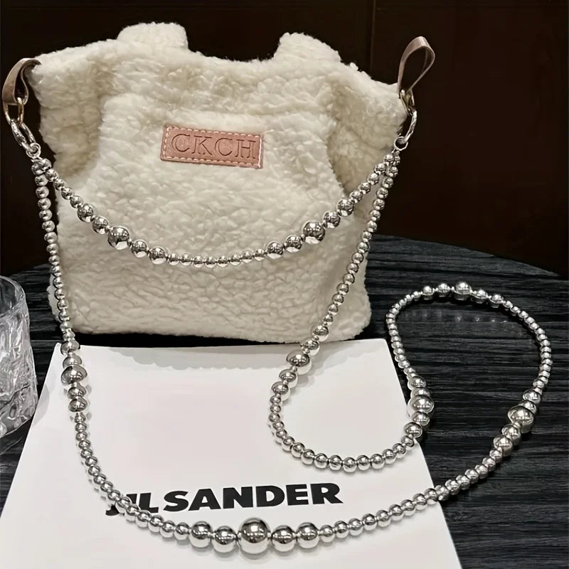 Silver Beaded Phone Charm Strap - Decorative Phone & Bag Accessory