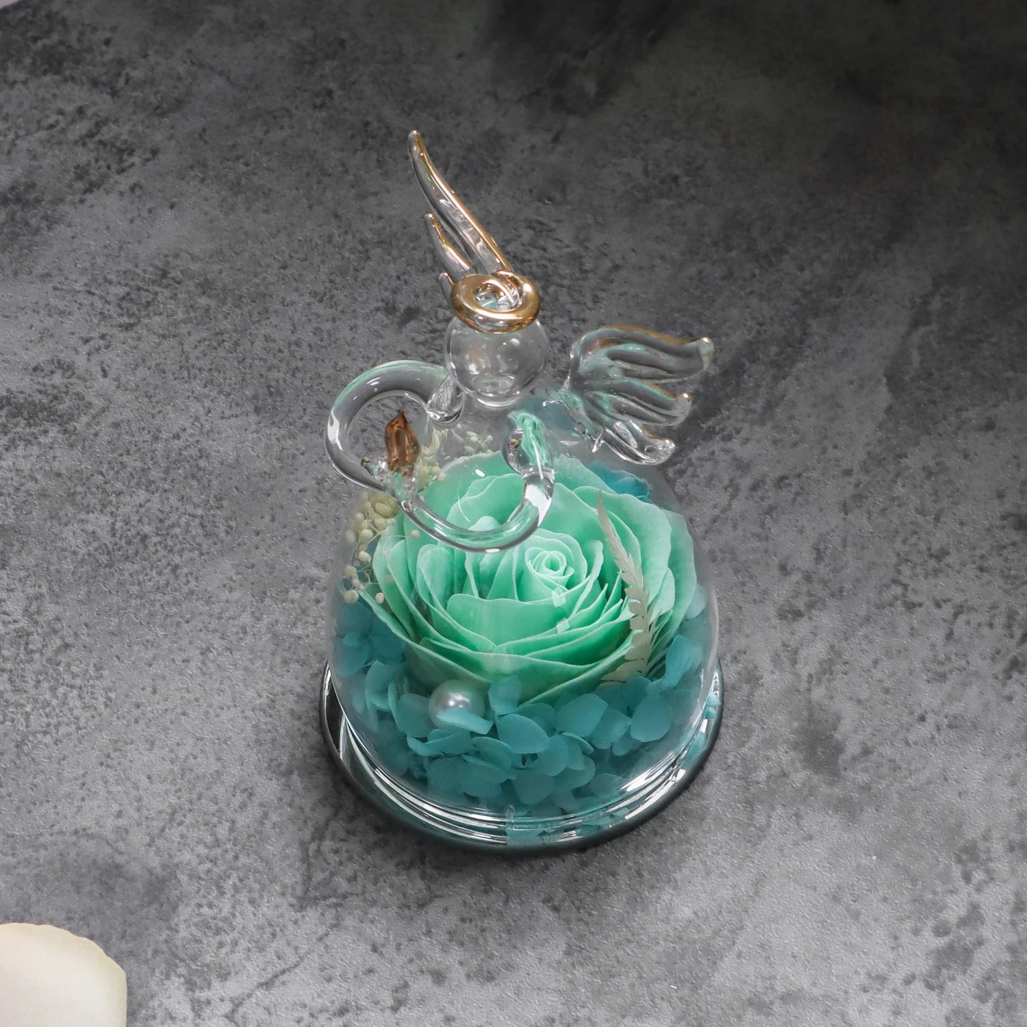 Soap Rose in Angel Glass Dome - Eternal Flower Gift