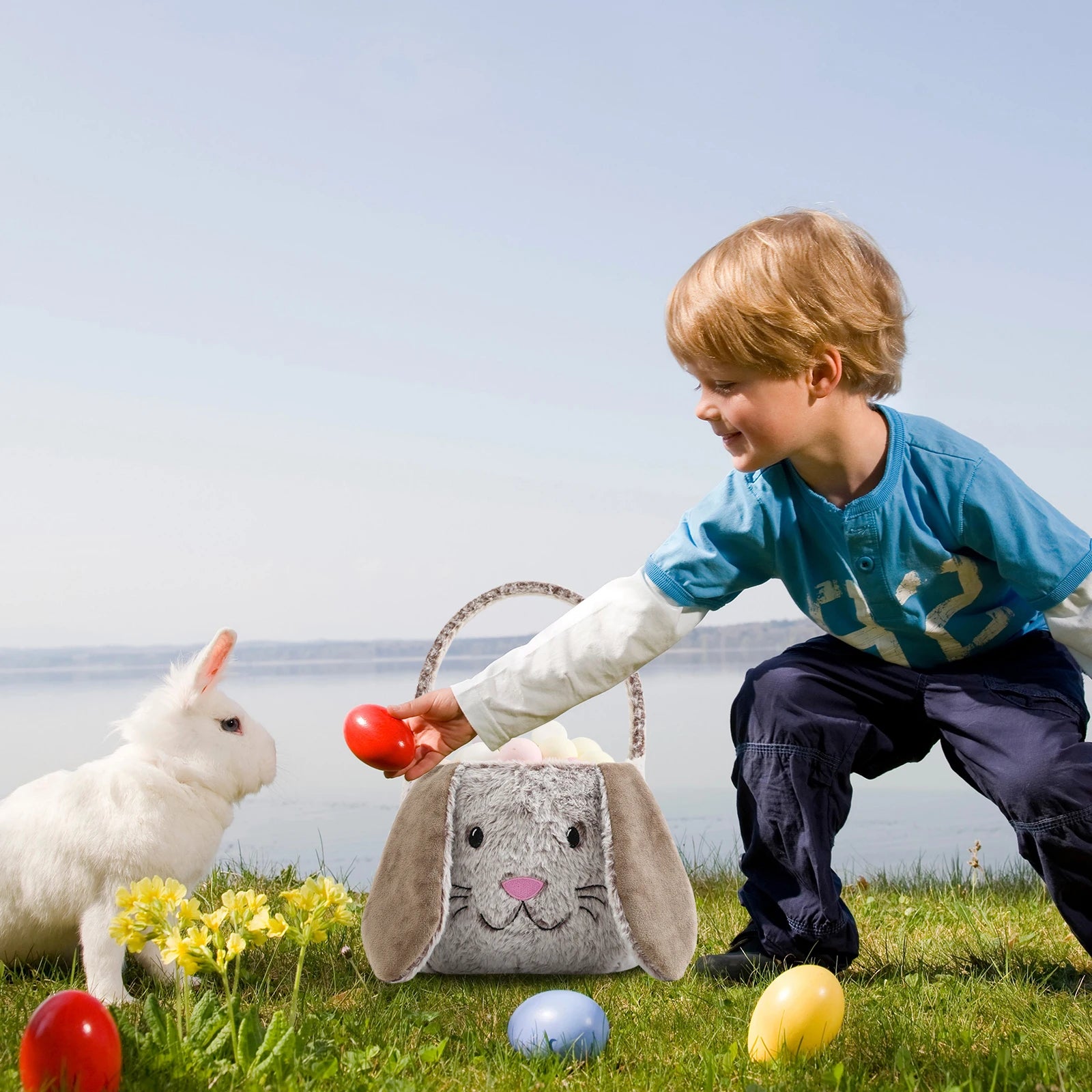 Easter Bunny Basket for Kids - Plush Egg Hunt Bag