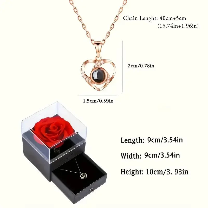 1 Set Artificial Flower Gift Box with I Love You Necklace - Christmas, Valentines Day, Mothers Day,  Anniversary, Birthday Gifts