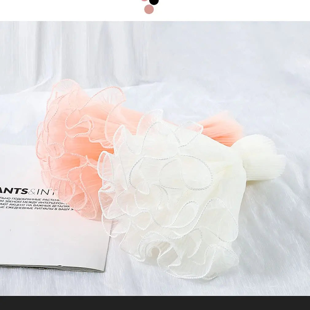 White Floral Packaging for Bouquets  Including Decorative Mesh Wrapping Paper, Pearl-Edged Wrapping Paper, Wrinkled Wave Mesh