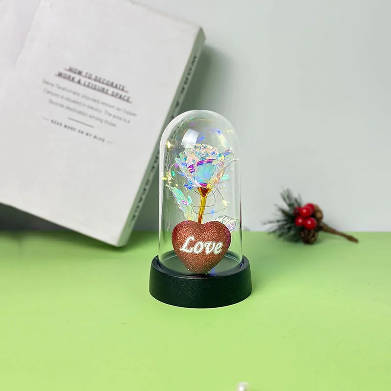 LED Rose in Dome with heart - Glowing Valentine's & Mother's Day Gift