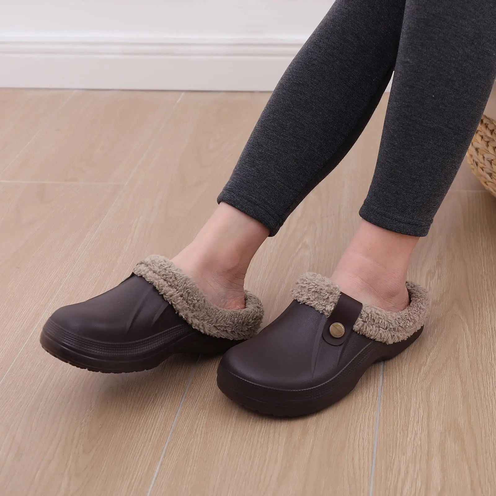 Men's Waterproof Fur Slippers – Warm Non-Slip Winter Shoes