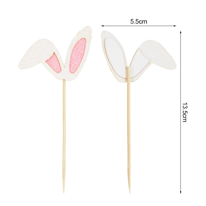 Easter Bunny Ears Cake Toppers - 12 Pack Cute Rabbit Cupcake Picks