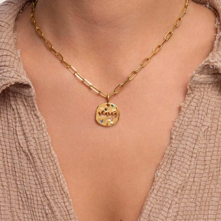 Mother’s Day Gift MAMA Necklace – Stainless Steel Irregular Circle Pendant for Mom